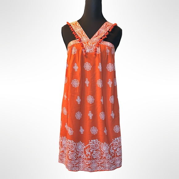 LOFT Dresses & Skirts - LOFT Petites Orange Bandana Print Sundress with Pom-Pom Trim | Size XSP
